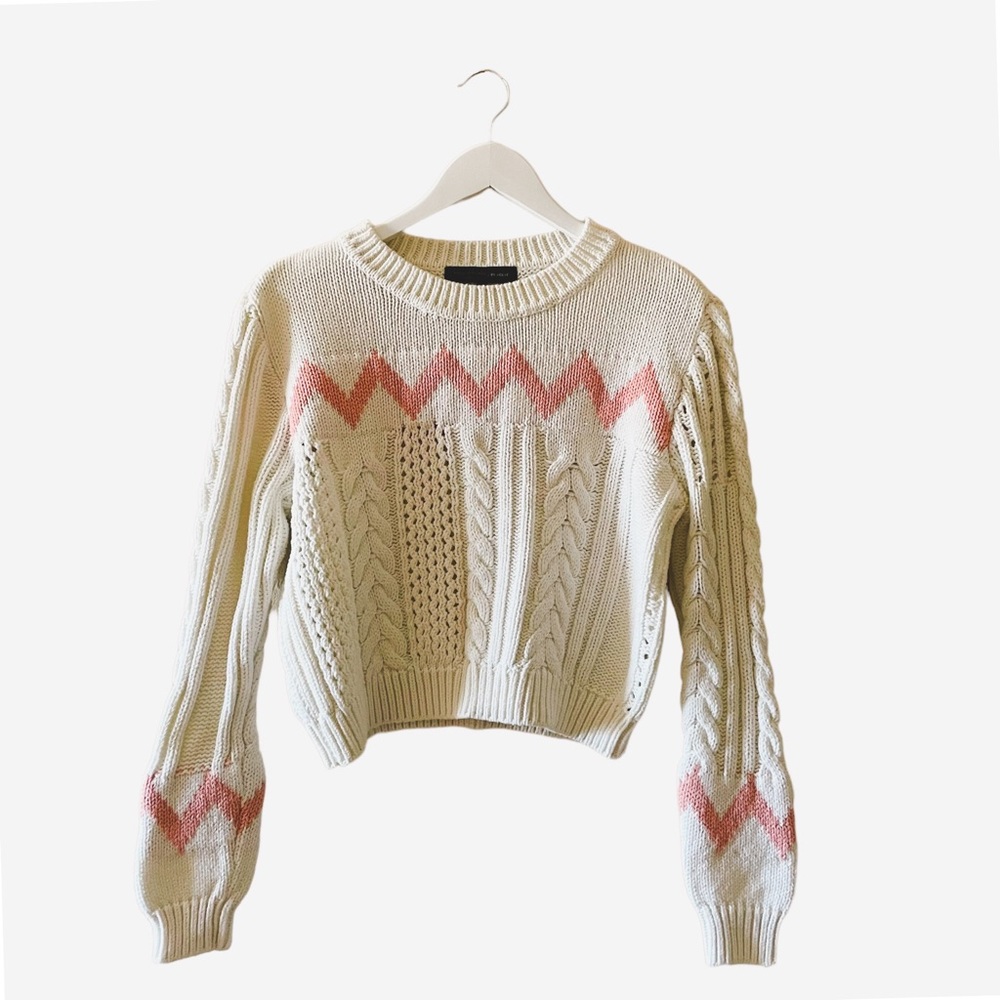 House of Harlow 1960 • Cropped  Knitted Sweater • White + Pink • Size S